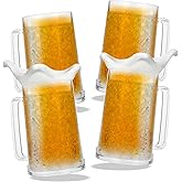 4 Pack Freezer Beer Mugs, 16 oz Clear Double Wall Gel Frosty Ice Mugs with Gel, Plastic Beer Mugs with Handles for Freezer, Parties and Gifts