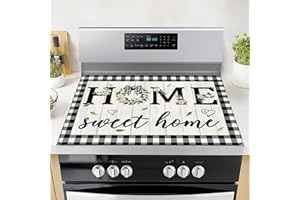 SEIMIP Stove Cover, Sweet Home Stove Covers for Electric Stove Top, 20''X28'' White Kitchen Heat Resist Glass Stove Top Covers Protector Farmhouse Decor Pad for Gas Stove, Induction Cooktop Ceramic Mat
