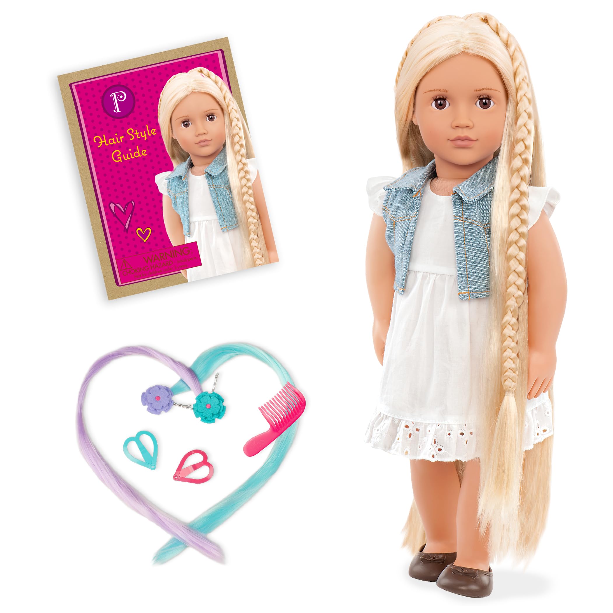 Our Generation - Phoebe - 18-Inch Doll - Blonde Hair & Hazel Eyes - Hair Extension - Styling Accessories - Toy for Kids 3 Years +