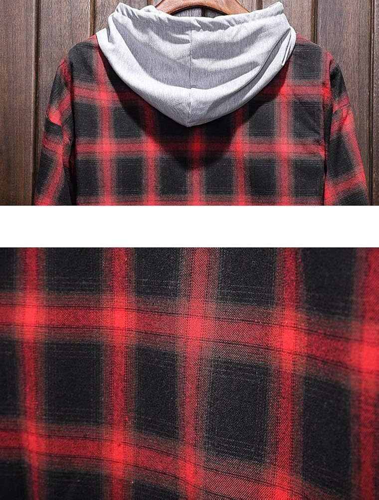 Lavnis Men's Plaid Hooded Shirts Casual Long Sleeve Lightweight Shirt Jackets at  Men’s Clothing store