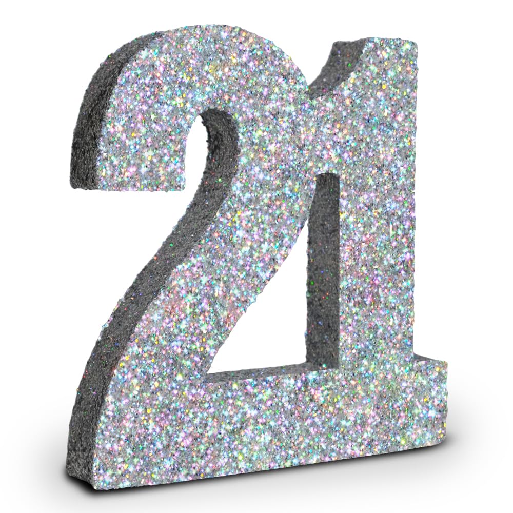 Photo 1 of Eploger 21st Birthday Decorations - Silver Glitter Number 21 Sign & Table Topper Centerpieces
