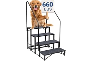 Airynee 4-Step RV Steps with Dual Handrails – Heavy-Duty RV Stairs for Camper, Hot Tub, Trailer & Porch with Non-Slip Mats