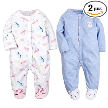 Amazon 新生児服 カバーオール 足つき ロンパースス 前開き 2枚