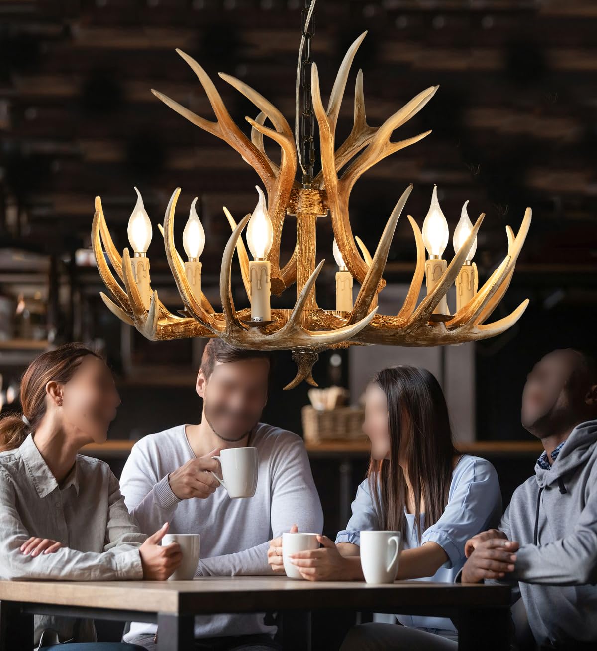 Photo 1 of Hubrin Brown Antler Chandeliers Lighting 6-Light, Farmhouse Deer Antler Chandelier Ceiling Hanging Pendant Light,Rustic Antler Light Fixtures for Dinning Room Kitchen Island (6 Lights arm +3arms)