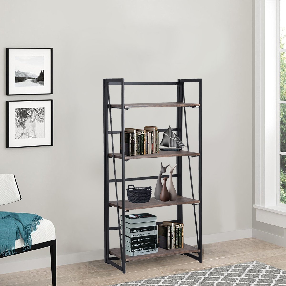 Furniture NoAssembly Sturdy Foldable Vogue Carpenter 4Tier Bookcase
