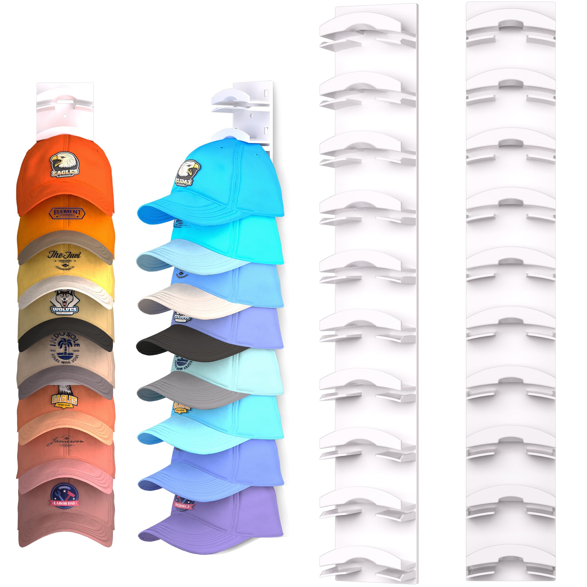 Photo 1 of Hat Organizer for Baseball Caps 2Pack, Hat Rack for Wall with Strong Adhesive Hold up to 20 Hats, Hat Hanger Holder Display for Door Closet, Cap Organizer Storage Multilayer Two Mounting Option-White
