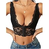 SHENHE Women's Lace Front Closure Bra Deep V Plunge Wireless Sexy Bra Cami Bralette