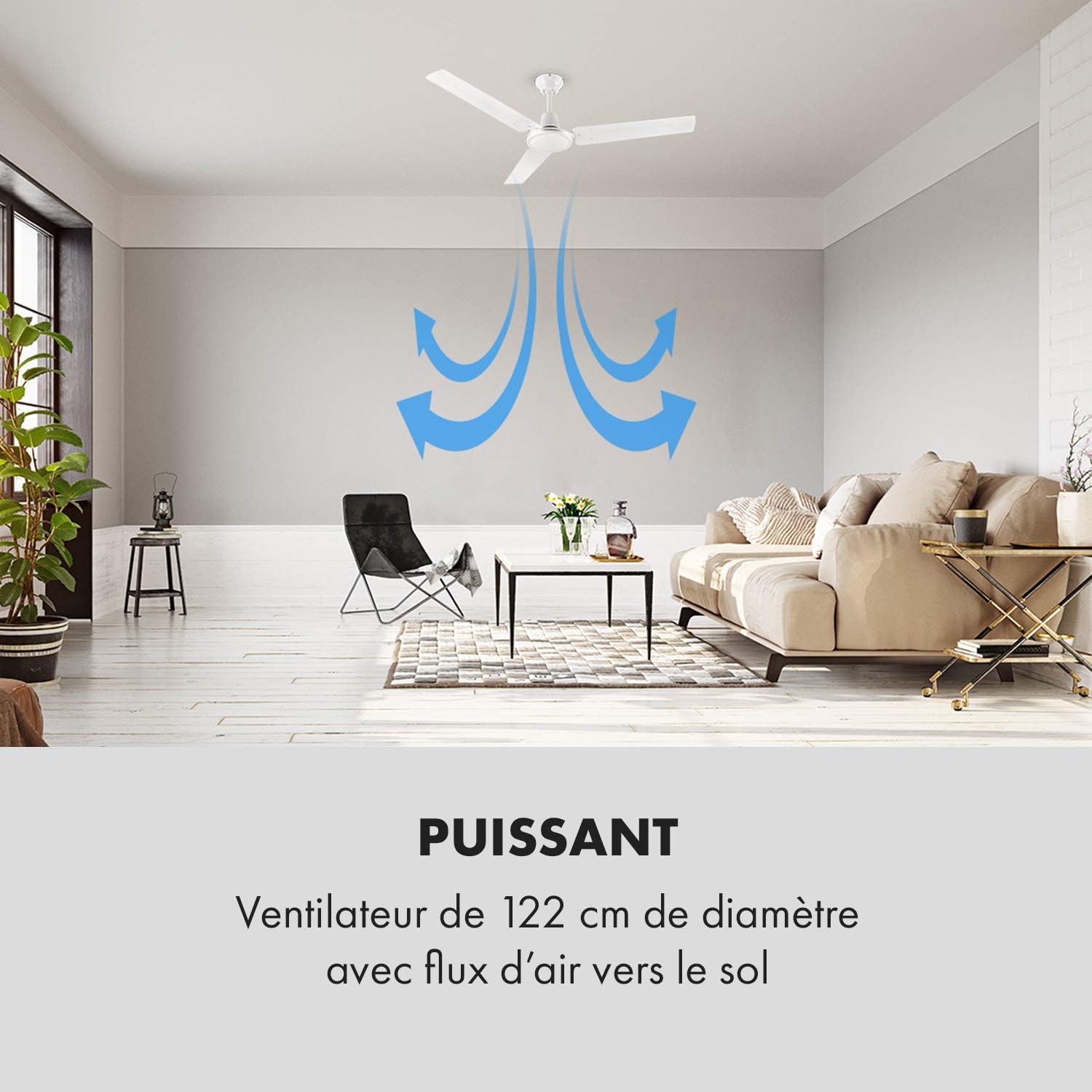 Ventilateurs De Plafond Cuisine Maison Froid Chaud 3 Vitesses Acier Blanc Klarstein Spin Doctor Ventilateur Plafond 3 Pales Diametre De 122cm 55w 2 Directions Ventilateurs Ventilateurs De Plafond