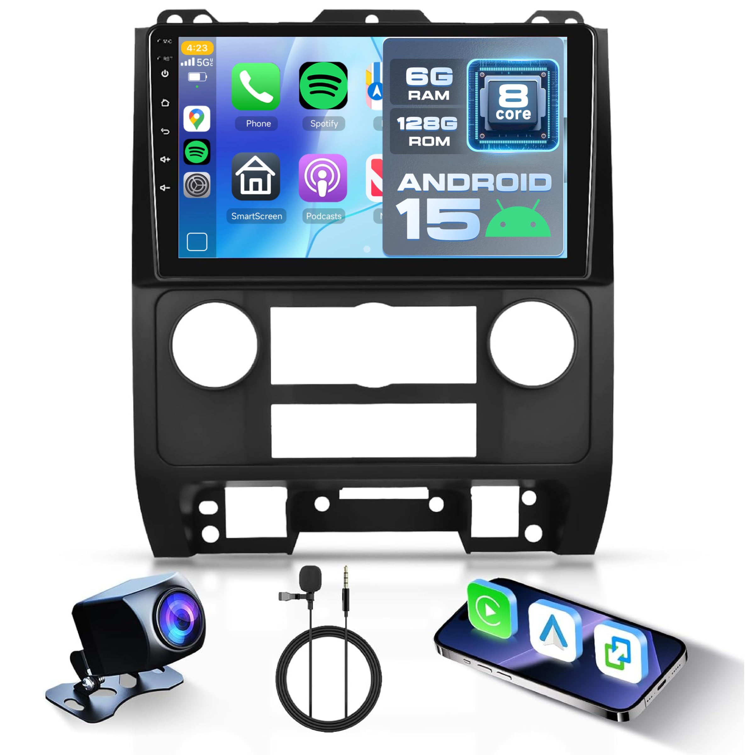 Photo 1 of [6G+128G] 8-Core Car Radio for Ford Escape Kuga 2007-2012/ Mazda Tribute Android Car Stereo with Bluetooth, Hodozzy 9 Inch Touch Screen Radio with Wireless Carplay Android Auto,WiFi, FM RDS Camera