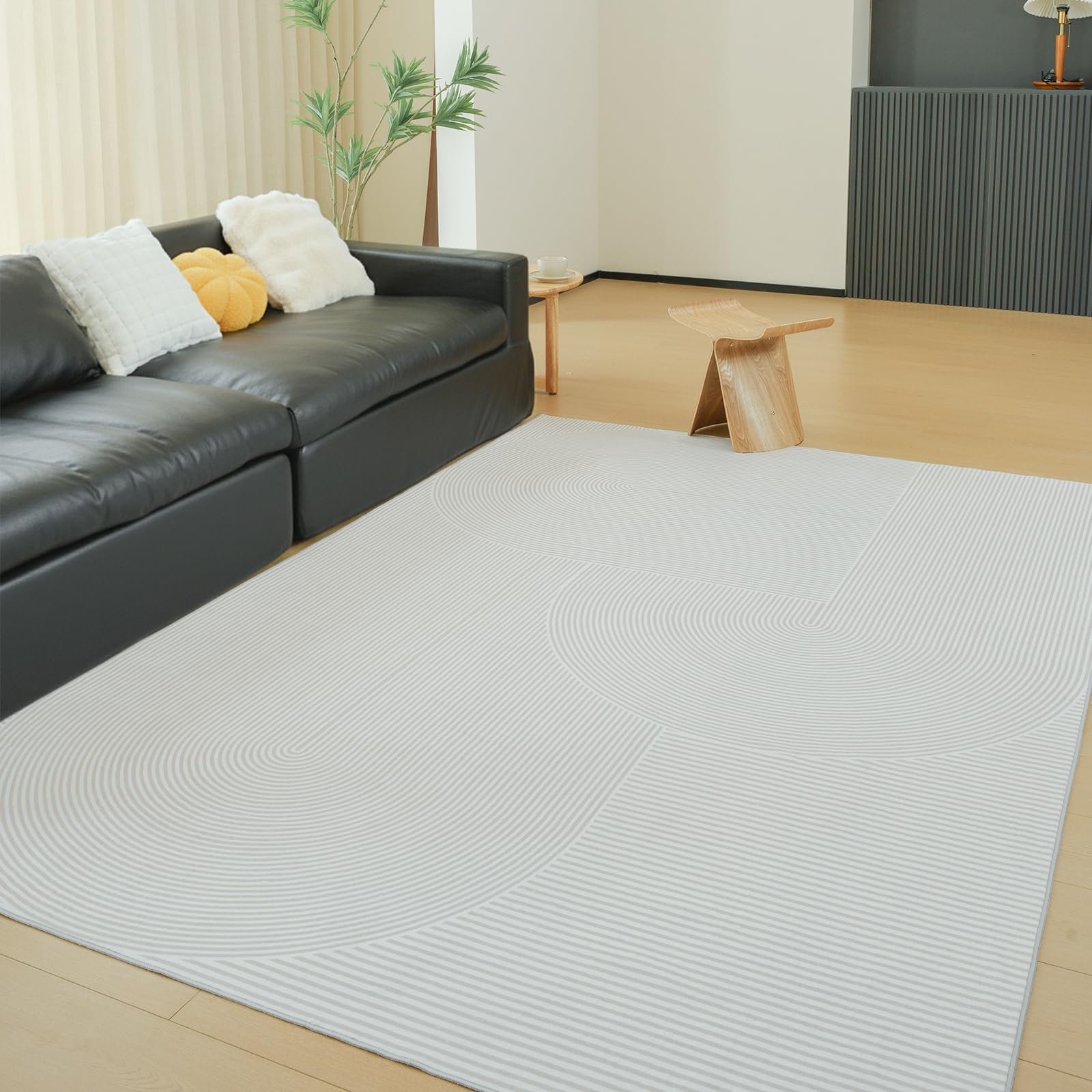 Photo 1 of Nestiva Machine Washable Area Rugs for Living Room Bedroom, Soft Rug Arch Print Pattern Indoor Carpet with Non-Slip Backing & Durable Edge, Modern Neutral Mat, Grey Striped 6'x9'