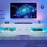 Bestier 67" Modern TV Stand for TVs up to 75 Inch, High Gloss LED Entertainment Center with Stone-Patterned Doors, TV Console with Drawer & Storage for Living Room, White