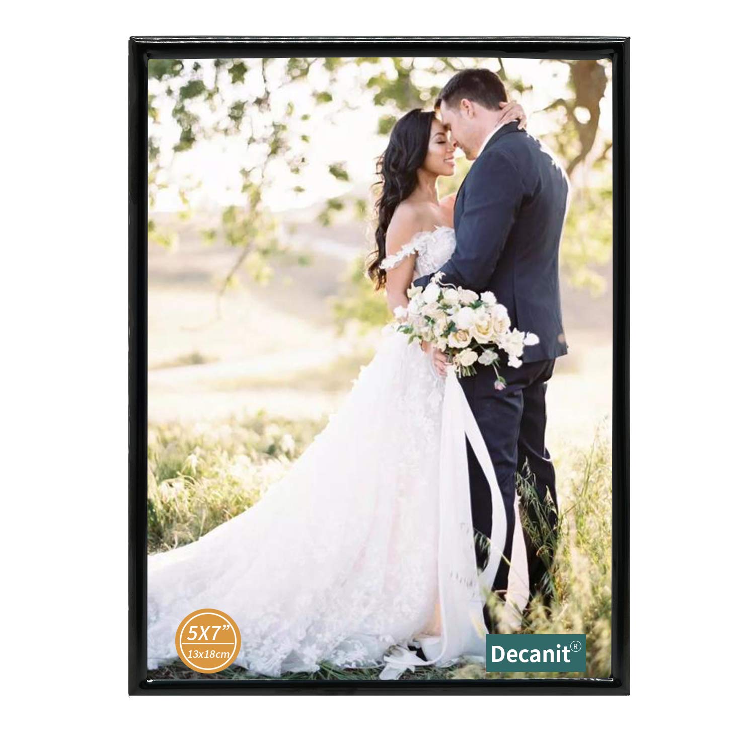 DECANIT 5x7 Picture Frame Metal, Thin Edge Photo Frames for Tabletop Display and Wall Mounting,Black