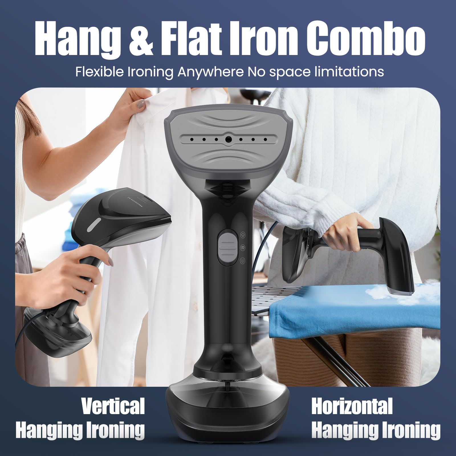 Powerful Handheld Fabric Steamer - 1800W with Fast Ceramic Heat-Up Plate, 2-in-1 Ironing & Wrinkle Remover, Steam Nozzle, Lint Brush - Black, for US 120V Only