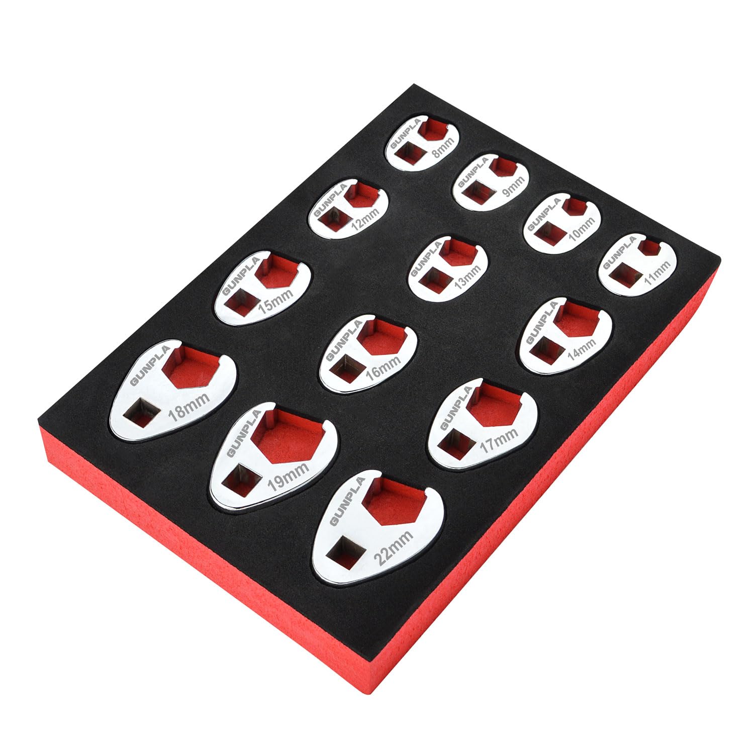 Gunpla 13 Pieces Crowfoot Wrench Set, 8-22mm Open End Drive Metric Flare Nut Head Chromium Molybdenum Steel Rust Resistant Tool Kit Driver Crows Foot Spanner Wrenches, Fits 3/8” Drive