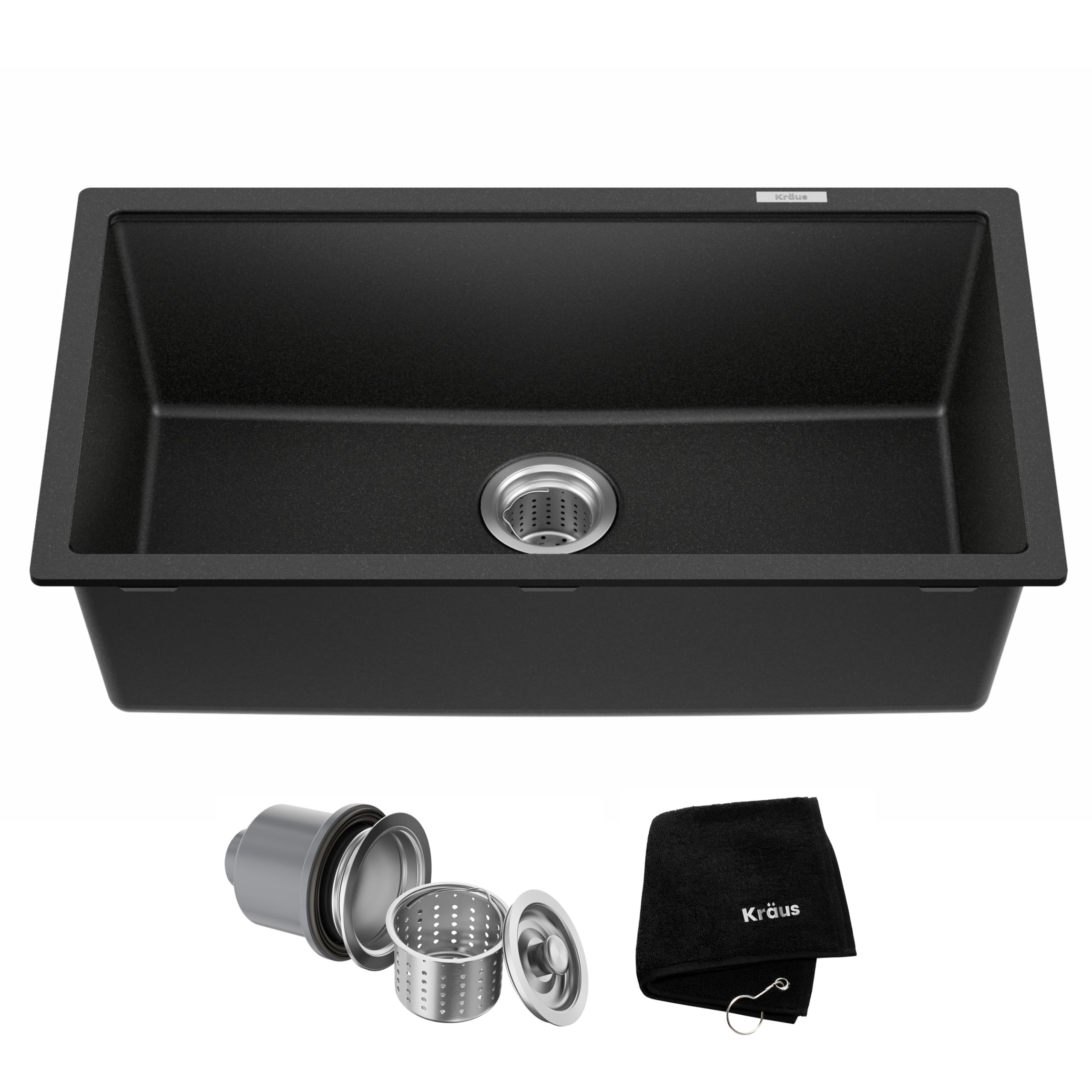 Photo 1 of KRAUS Quarza 31-inch Undermount Single Bowl Granite Kitchen Sink in Black Onyx, KGU-413B