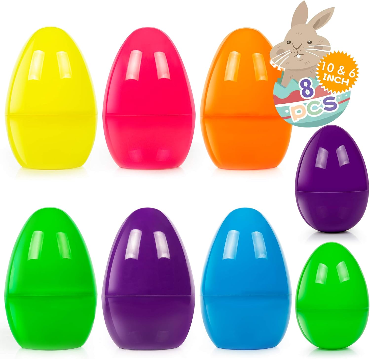 HOOJO 8 packs Jumbo Fillable Plastic Easter Egg Combo,10