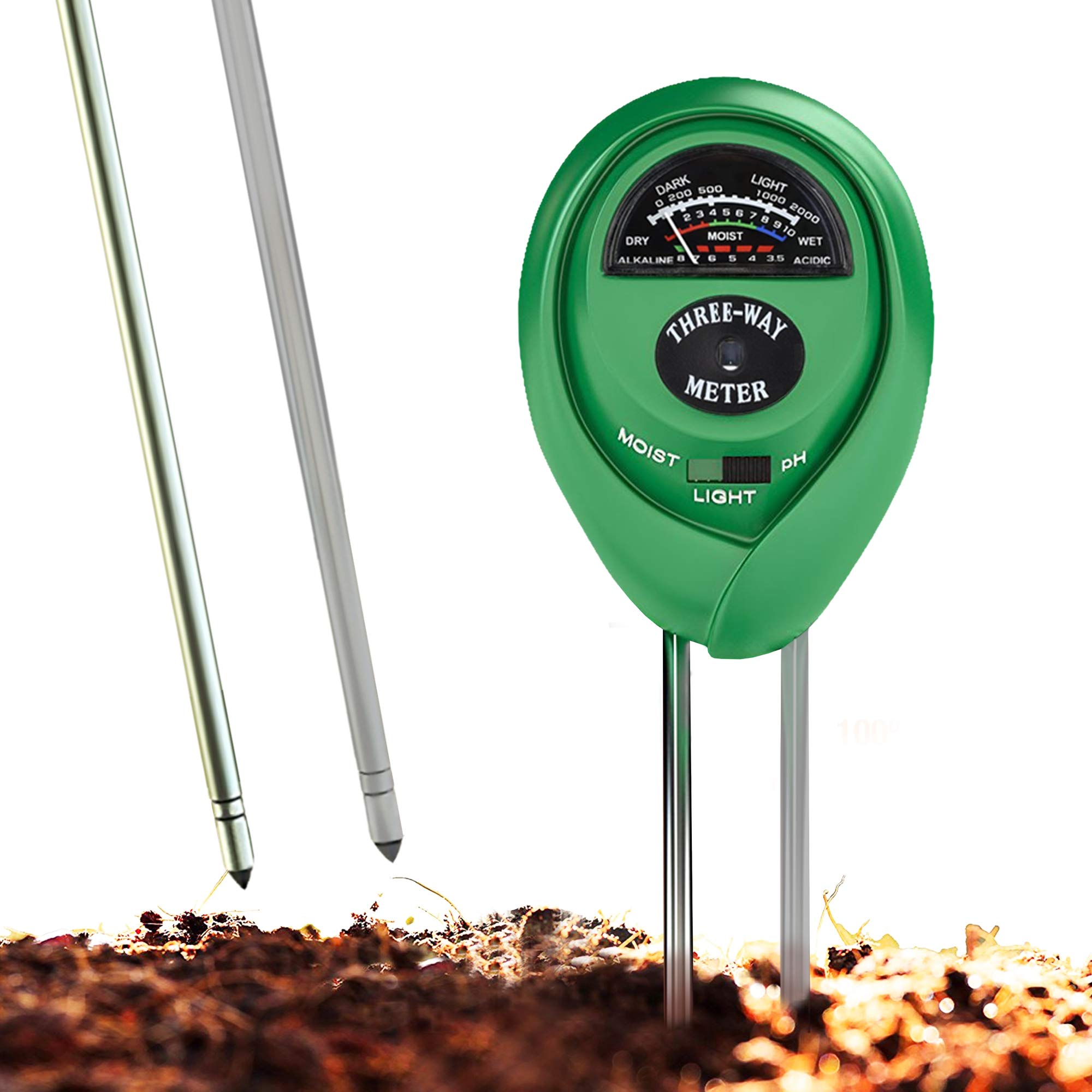 HealthyWiser 3-in-1 Soil Test Kit - Moisture, pH/Acidity & Light Meter - No Battery Needed - Perfect for Gardening, Lawn, Farm, Plants & Herbs - Indoor/Outdoor Use