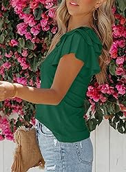 SHEWIN Womens Shirts Summer Ruffle Sleeve V Neck