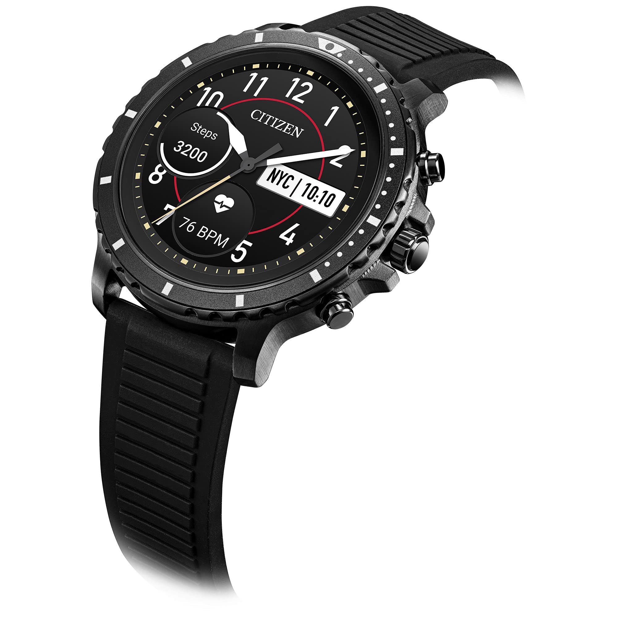 Citizen CZ Smart Grey Plated Silicone Strap Stainless Steel Smartwatch Touchscreen, Heartrate, GPS, Speaker, Bluetooth, Notifications, iPhone and Android Compatible, Powered by Google Wear OS