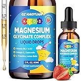 Kids Magnesium Glycinate Liquid Drops‌ – with L-Theanine, Omega-3, Vitamins B6 & D3, Zinc & Calcium – for Sleep Support, Relaxation, Focus & Brain, Bones – Strawberry Flavor, 2 Fl Oz