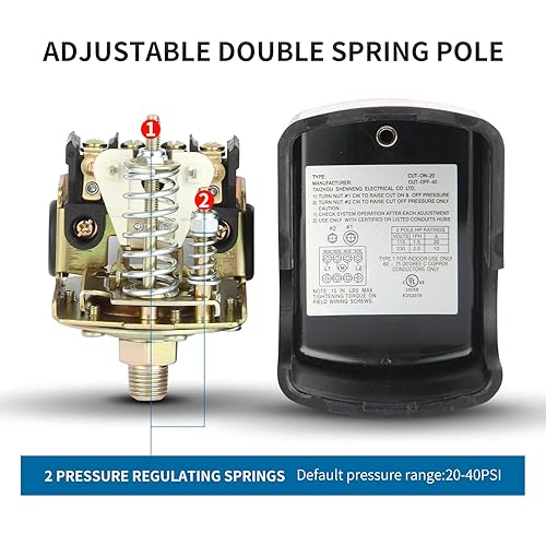 Well Water Pump Pressure Control Switch - Adjustable 40-60 PSI, Double Spring