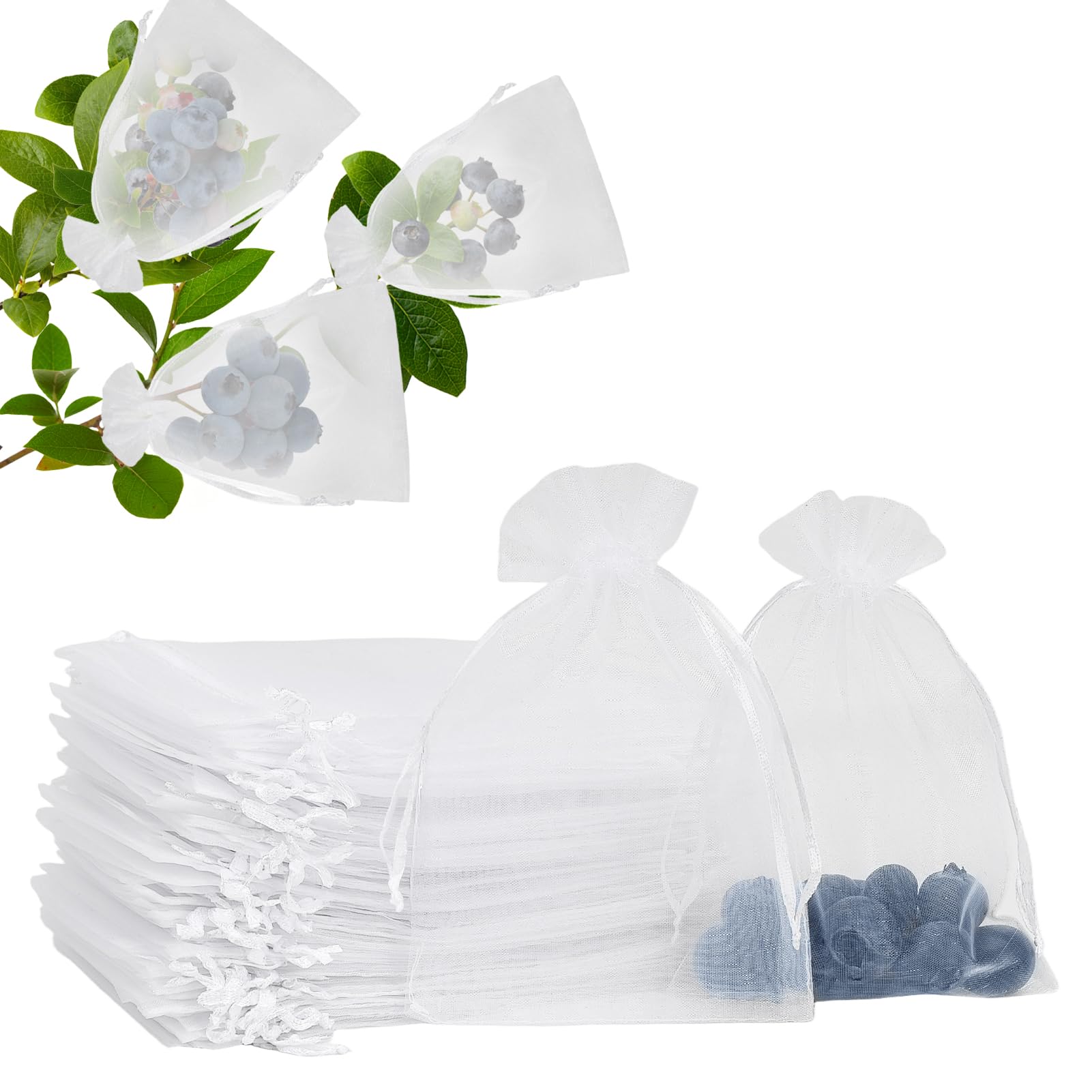 Photo 1 of YQL 100pcs 4x6inch Mesh Fruit Protection Bags, Breathable Reusable Garden Netting Bags for Fruit Trees, Anti-Pest Organza Netting Plant Cover with Drawstring (White)