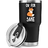 Oh For Fox Sake Travel Mug Funny Sarcastic Gifts For Coworker Office Gifts Fox Lover Sarcasm Joke Humor Vacuum Insulated Tumbler Stainless Steel With Removable Lid and Straw (Black, 30 Ounces)
