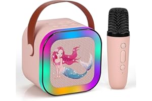 UNIH Mini Karaoke Machine for Kids, Portable Bluetooth Karaoke Speaker with 1 Wireless Mic, Toys for Girls Boy Ages 4, 5, 6, 7, 8, 9, 10, 12 +Year Old Birthday (P-Ink 1 Mic)