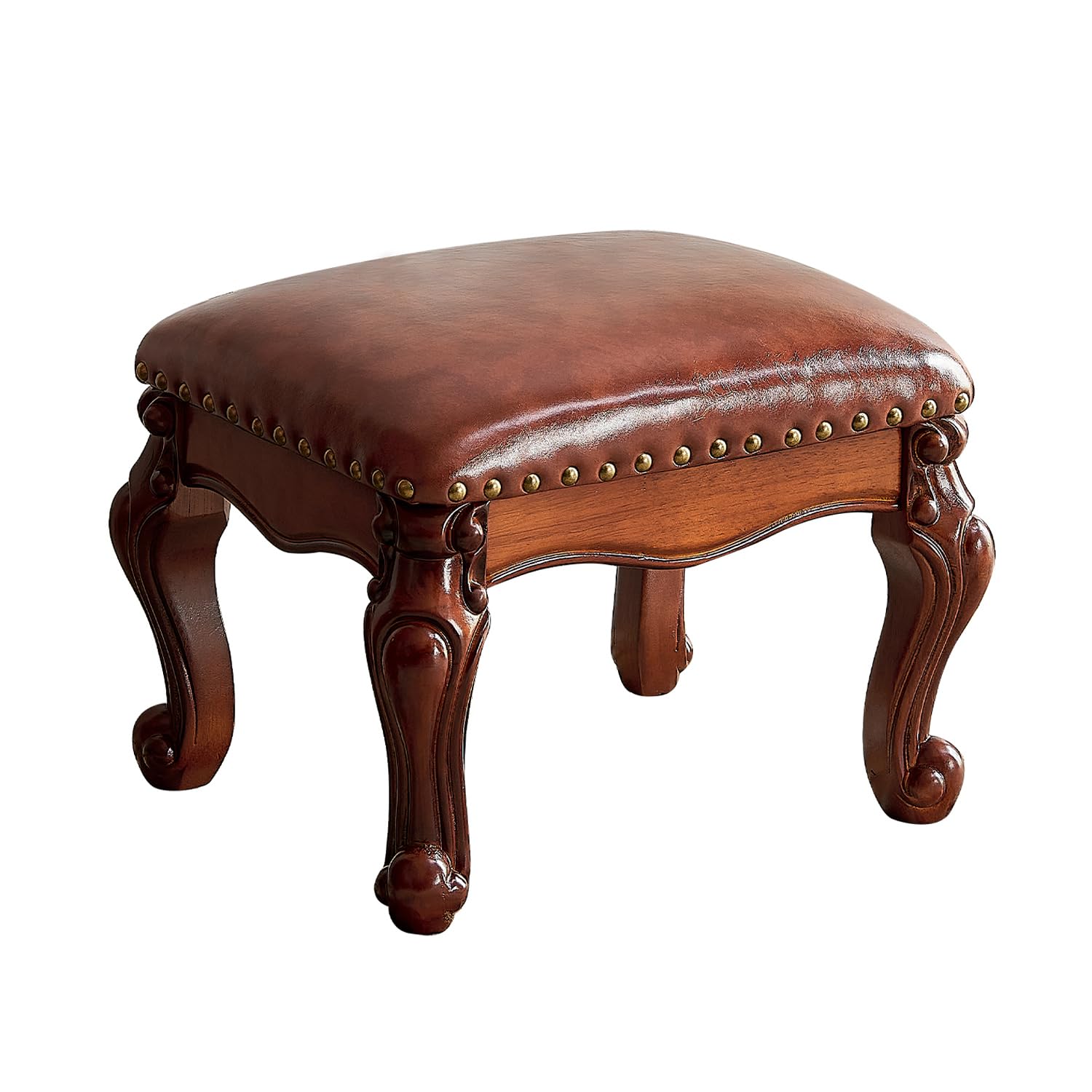 Photo 1 of KIVSON Foot Stool Ottoman Foot Rest Microfiber Leather Upholstered Footstool for Sofa, Living Room, Entryway, Solid Wood Stool (Flat Brown)