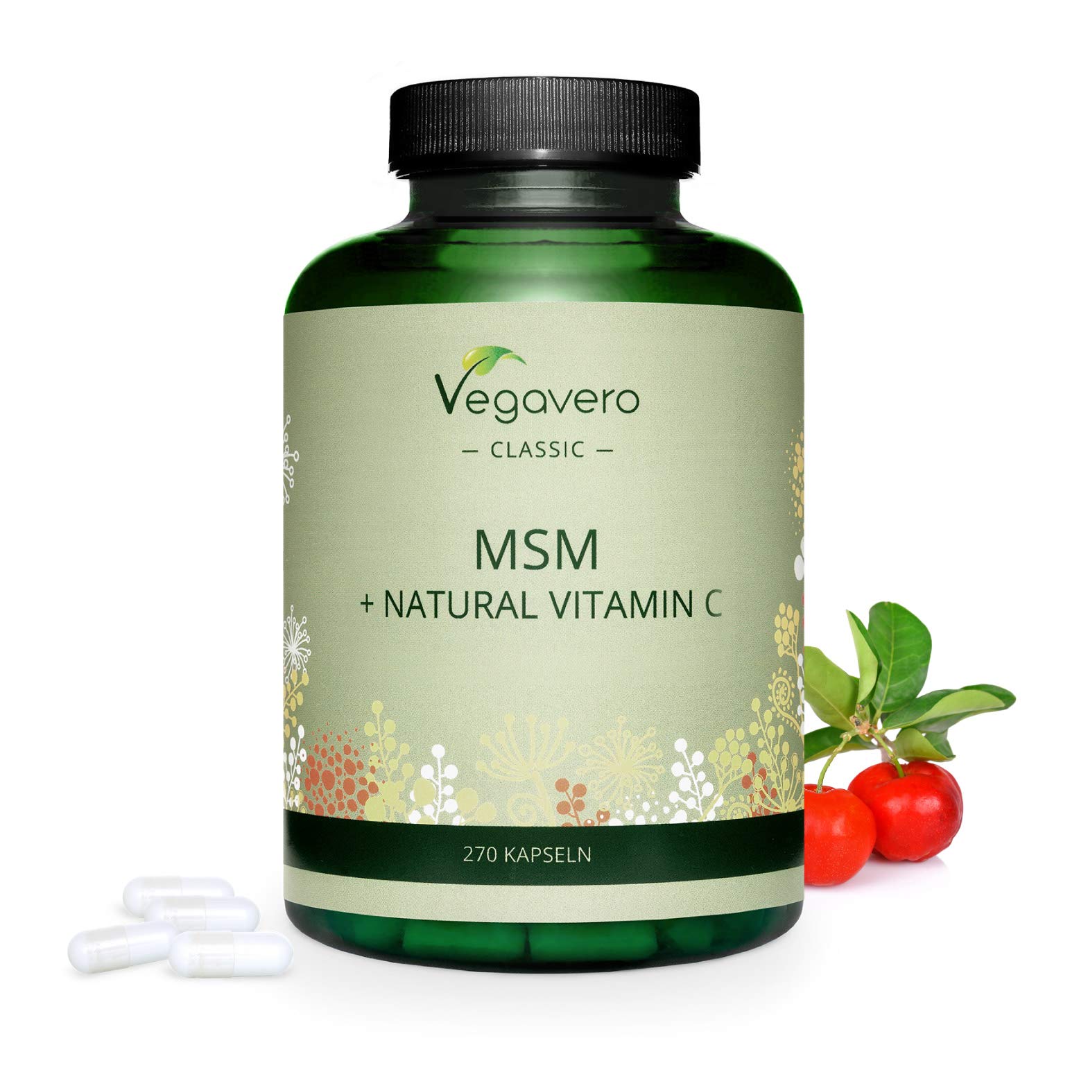 MSM + Natural Vitamin C Vegavero® 270 Capsules 2100 mg MSM + 150 mg