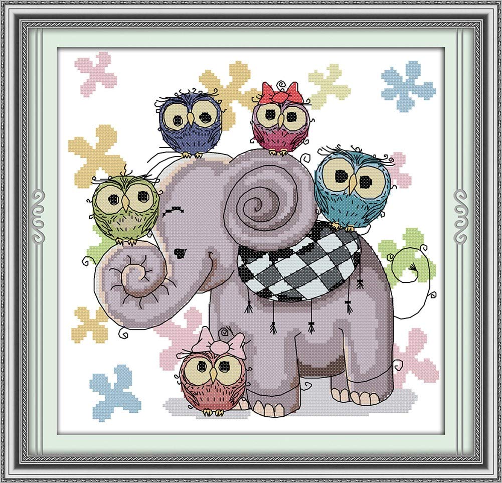 Awesocrafts Cross Stitch Embroidery Kits Elephant and Owl Pictures Templates Embroidery Kit, Counted