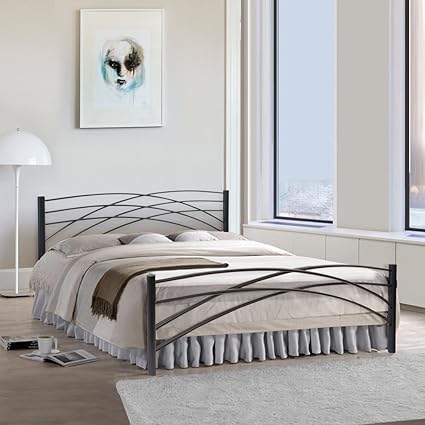 FurnitureKraft Denver Metal Queen Size Double Bed,Black
