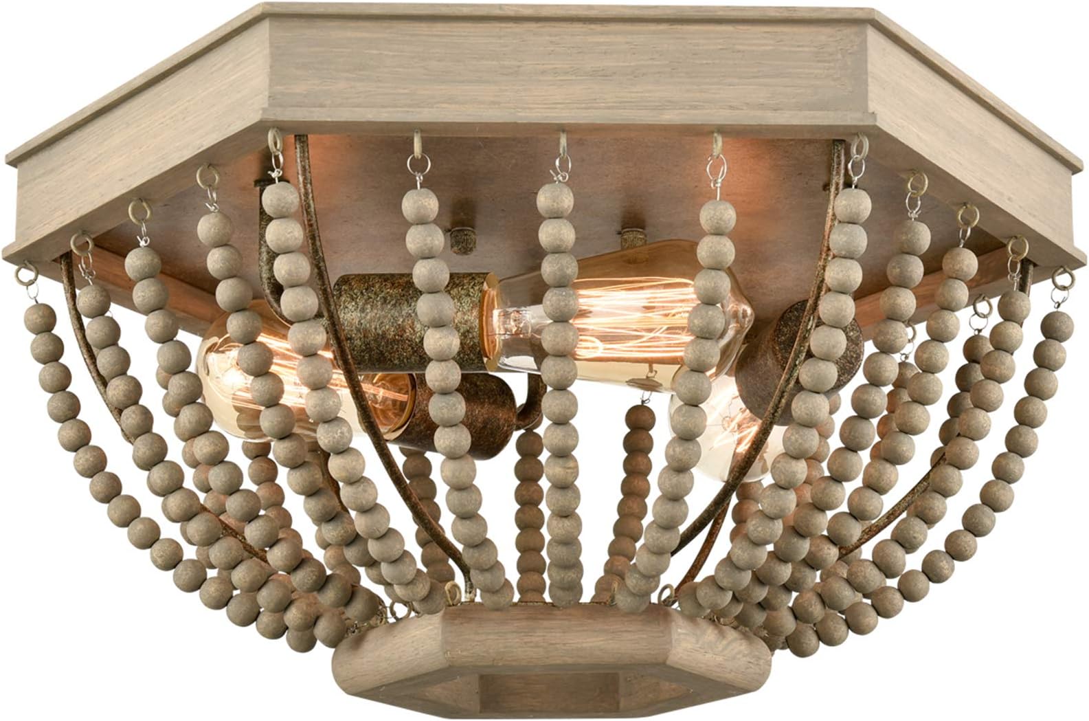 Dazhuan Rustic Wood Bead Flush Mount Ceiling Lights Weathered Distressed Gray