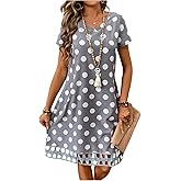 Milumia Women's V Neck Polka Dots Mini Dress Short Sleeve A Line Loose Short T Shirt Dresses