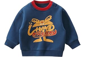LABISHU Little Kids Long Sleeve Fleece Sweatshirt Toddler Boys Crewneck Cartoon Printed Sherpa Lining Tops