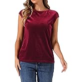 Allegra K Velvet Blouse Tops for Women's 2025 Dressy Christmas Party Crew Neck Cap Sleeve Top