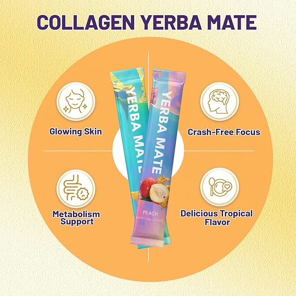YERBA MATE INSTANT TEA POWDER WITH COLLAGEN & VITAMIN C, CLEAN ENERGY FOR GLOWING SKIN & CRASH-FREE FOCUS, GUT HEALTH, SUPERFOOD BEAUTY DRINK LOW SUGAR CONTENT WITH NATURAL FRUIT EXTRACTS, KETO & PALEO, 30 SERVINGS