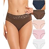 RHYFF Womens Underwear Cotton Bikini Panties Lace Soft Hipster Panty Ladies Stretch Full Briefs 5 Pack
