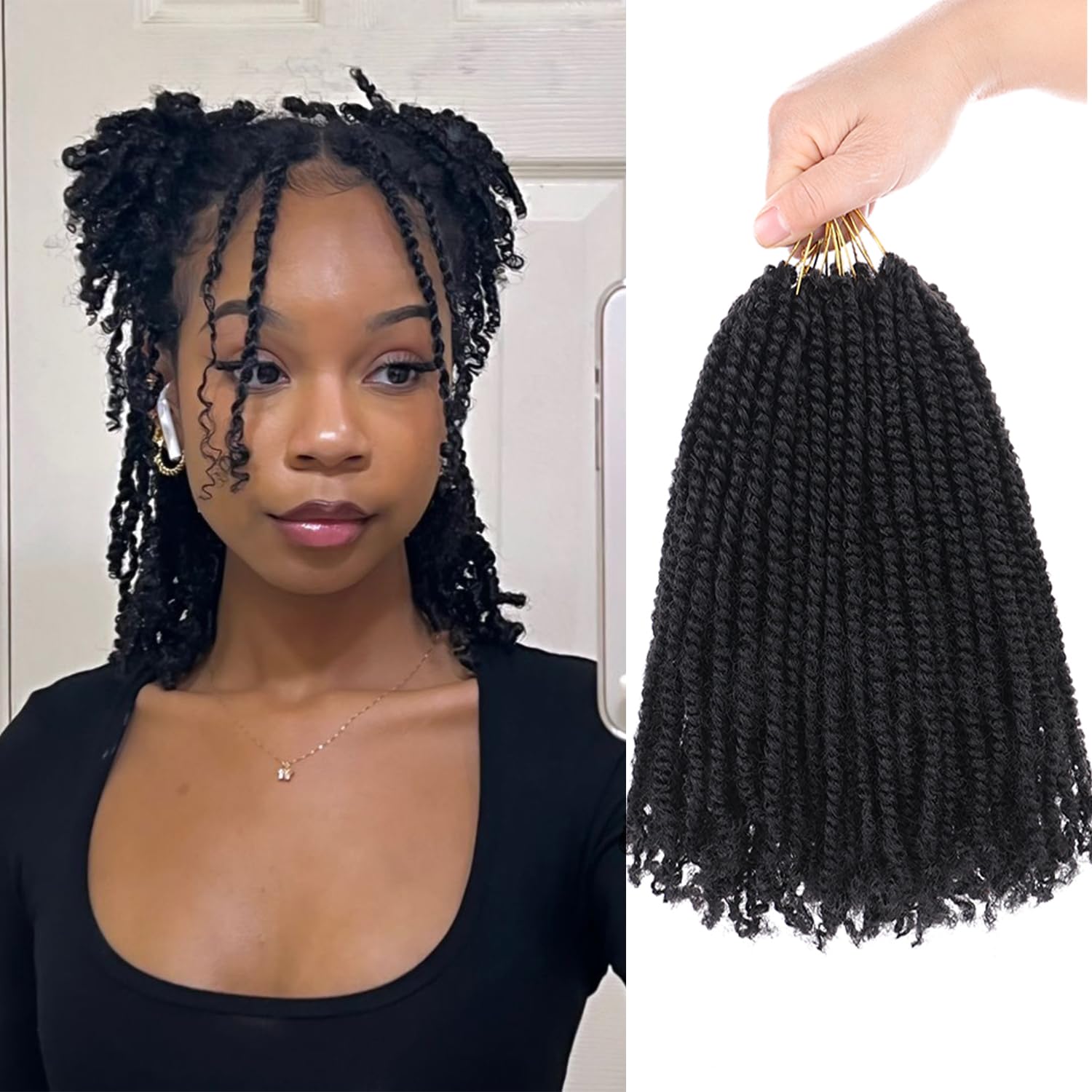 Mscat 8 Inch 9Pack Micro Passion Twist Mini Senegalese Twist Crochet Braids Pre-looped Hair Extensions 1B# — image 1