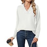 HIYIYEZI Sweaters for Women 2025 Fall Long Sleeve V Neck Collared Knitted Pullover Sweaters