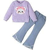 Coaturi Toddler Girl Clothes Sets: 2 Piece Long Sleeve Ribbed Tops Bell Bottoms Jeans Pants Sets Fall Winter Outfit 2-8 Years