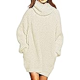 Pink Queen Women's Loose Turtleneck Oversize Long Pullover Sweater Dress
