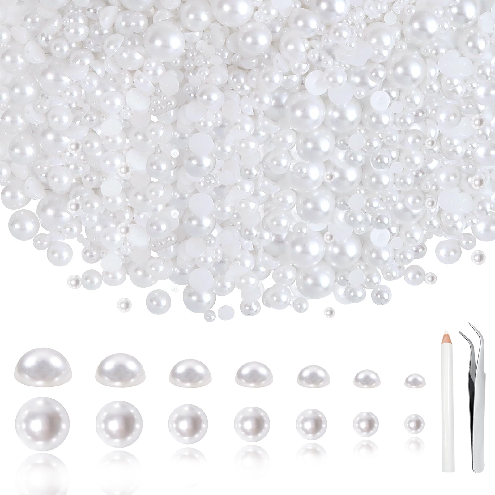TOAOB 13000pcs White Flat Back Pearls Half Round Pearl Beads 2mm to 10mm Flatback Bead Mixed Sizes for DIY Crafts Embellishment Nail Shoes Dress Phone Case Jewellery Making Decoration Accessories
