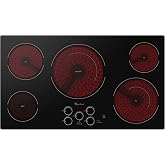 36 Inch Electric Cooktop 5 Burners, Electric Stove Top with Knob Control, Built-in Ceramic Stove, Fast Heat, 9 Heating Level, 9000W with Hard Wire for 220V~240V