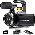 Hojocojo 4K Video Camera Camcorder, 64MP UHD Vlogging Dual Camera for YouTube, 21X Digital Zoom IPS Screen Vlog Camera with External Microphone, Stabilizer, Remote, 2 Batteries