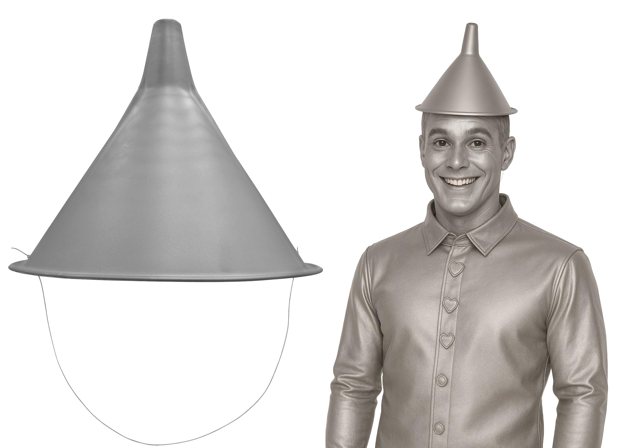 Photo 1 of Nicky Bigs Novelties Tin Funnel Hat Halloween Costume Accessory Thick Silver Plastic Funnel Helmet