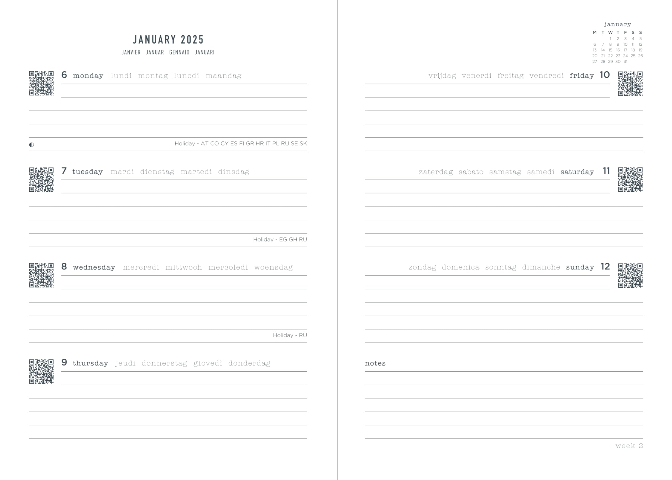 Letts of London Wanderlust A5 week to view 2025 diary - Amsterdam