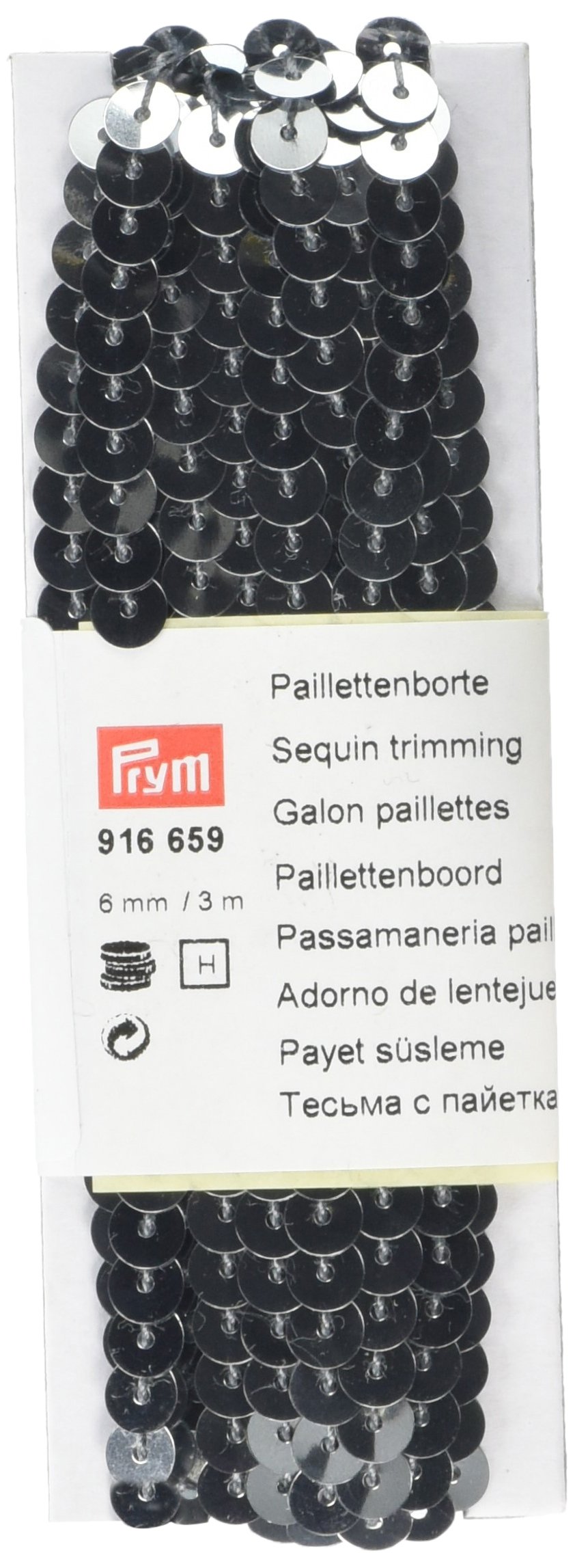 Prym Grey 6mm Strung Sequin Trimming (3mtr), Polyester blend, 12 x 4.5 x 1.5 cm