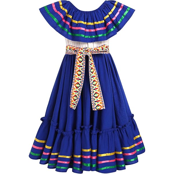 Amazon.com: AFAVOM Mexican Dress for Girls Traditional Cinco de Mayo Fiesta  Dresses Toddler Kids Embroidered Floral Birthday Party Gown Rainbow Ruffle  Off Shoulder Folklorico Summer Sundress Royal Blue 9-10 Years: Clothing,  Shoes
