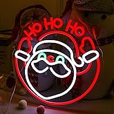 LED Santa Claus Head Neon Sign with "Ho Ho Ho" Text, Cute Red Merry Christmas Kids LED Neon Lights Festival Wall Decor for Ho